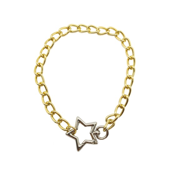 Choker Correntaria com Chaveiro Estrela Mola, Semi Joia.