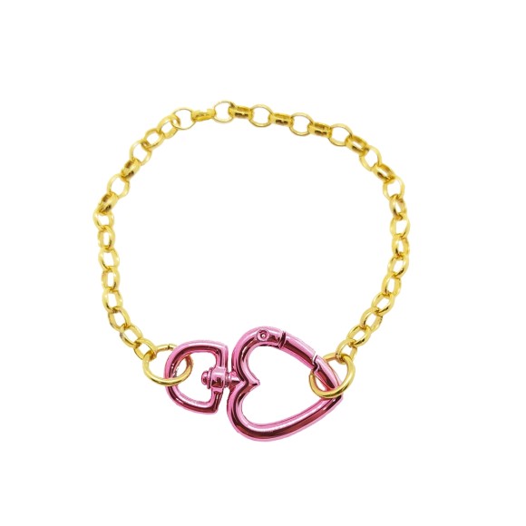 Pulseira com Chaveiro Coração Rosa Pink 