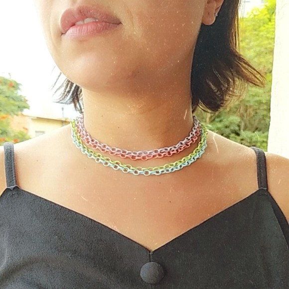 Corrente de Aluminio Choker Cor Pastel, Bijuteria.